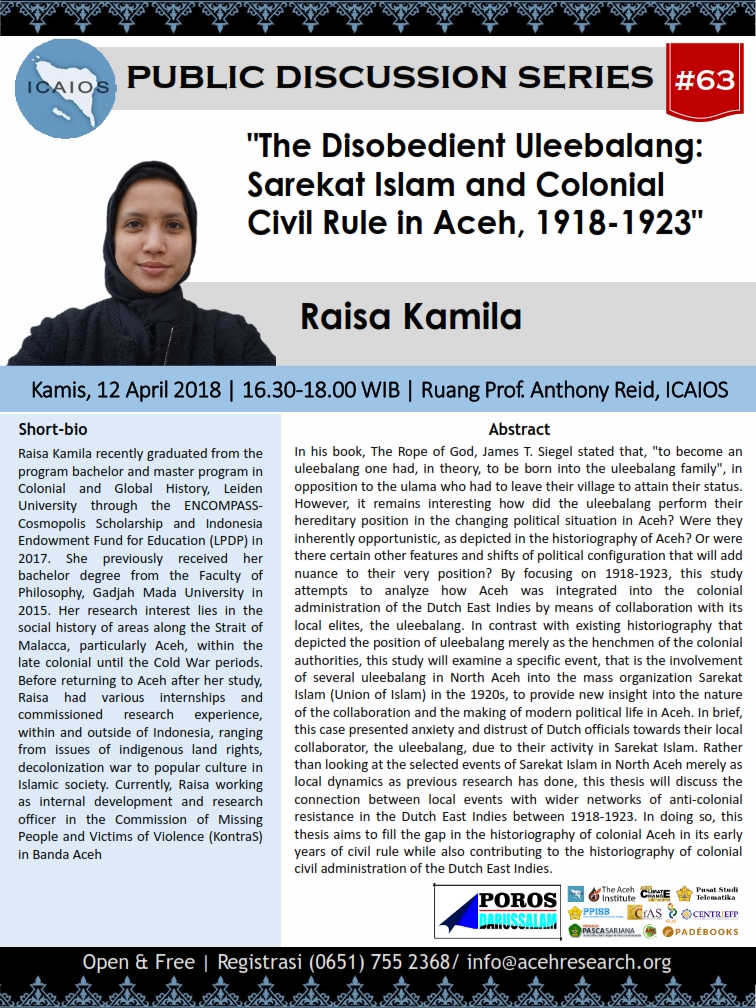 The Disobedient Uleebalang: Sarekat Islam and Colonial Civil Rule In Aceh, 1918-1923