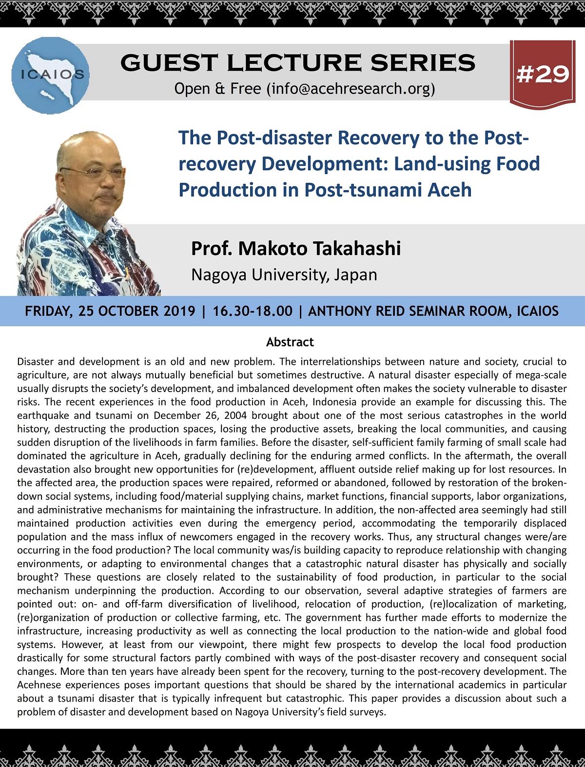 GLS #29: The Post-disaster Recovery to the Post-recovery Development: Land-using Food Production in