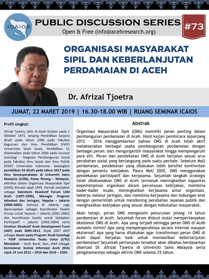 PDS #73: Organisasi Masyarakat Sipil dan Keberlanjutan Perdamaian di Aceh