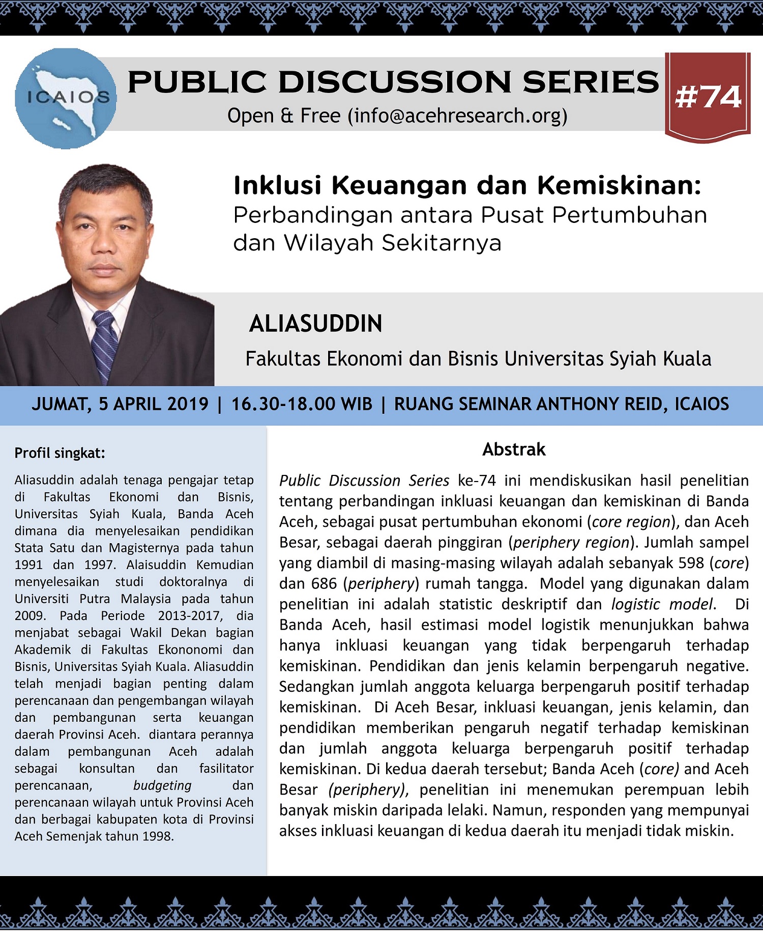 PDS #74: Inklusi Keuangan dan Kemiskinan: Perbandingan antara Pusat Pertumbuhan dan Wilayah Sekitar