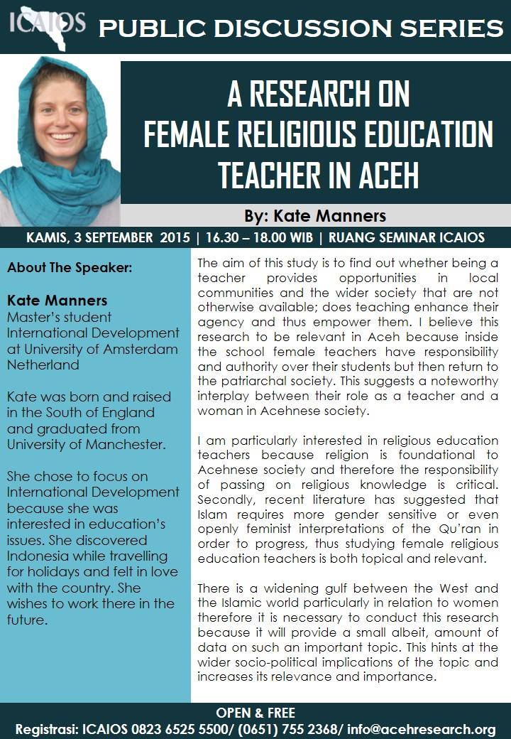 PDS: A Research on Female Religious Education Teacher in Aceh