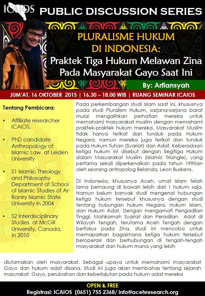 PDS: Pluralisme Hukum di Indonesia: Praktek Tiga Hukum Melawan Zina Pada Masyarakat Gayo Saat Ini
