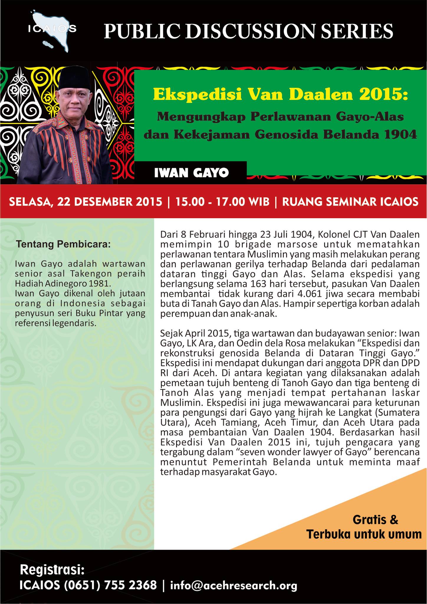 PDS: Ekspedisi Van Daalen 2015: Mengungkap Perlawanan Gayo-Alas dan Kekejaman Genosida Belanda 1904