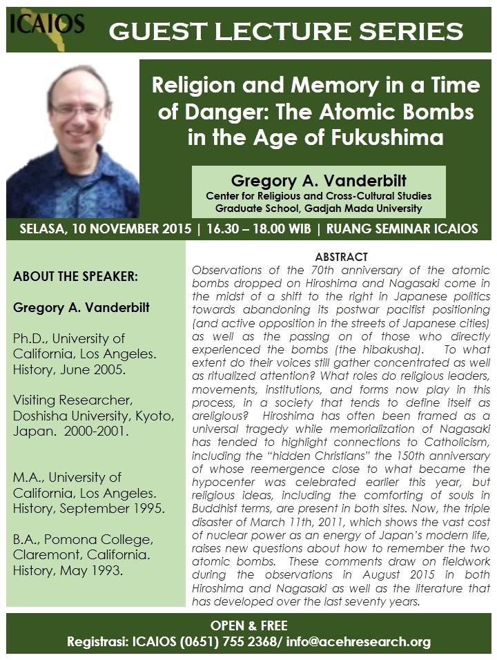 GLS: Religion and Memory in a Time of Danger: The Atomic Bombs in The Age of Fukushima